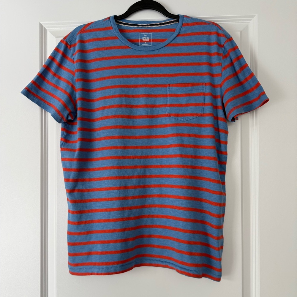 GAP Blue & Red Striped Crewneck Pocket Tee